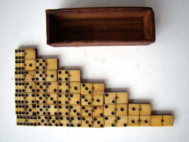 A set of Civil War era bone and ebony dominoes circa 1865